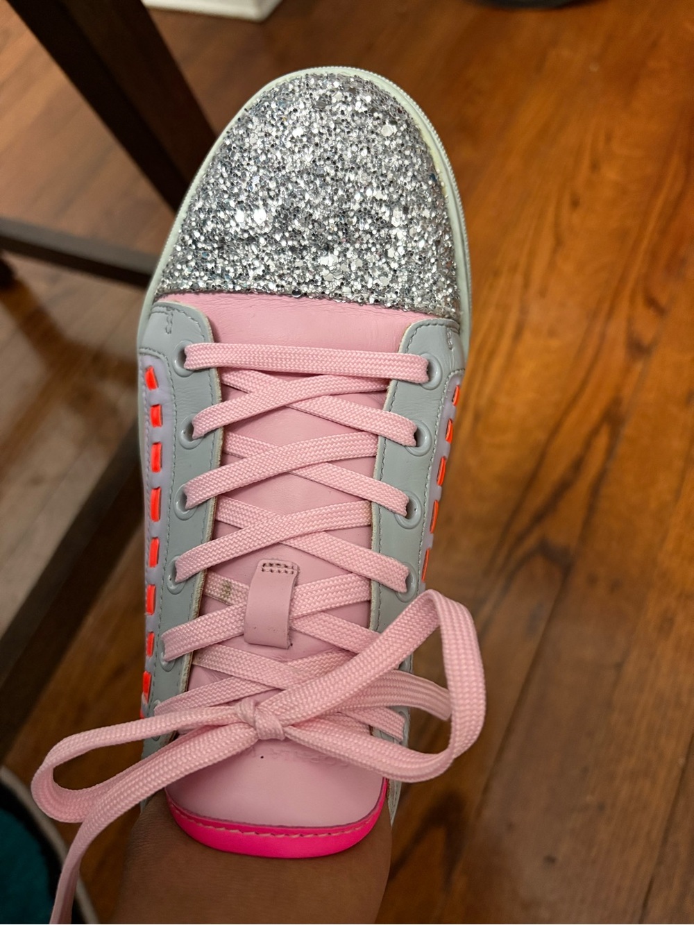 Sophia Webster Pink and Silver Glitter Low-Top Sneaker